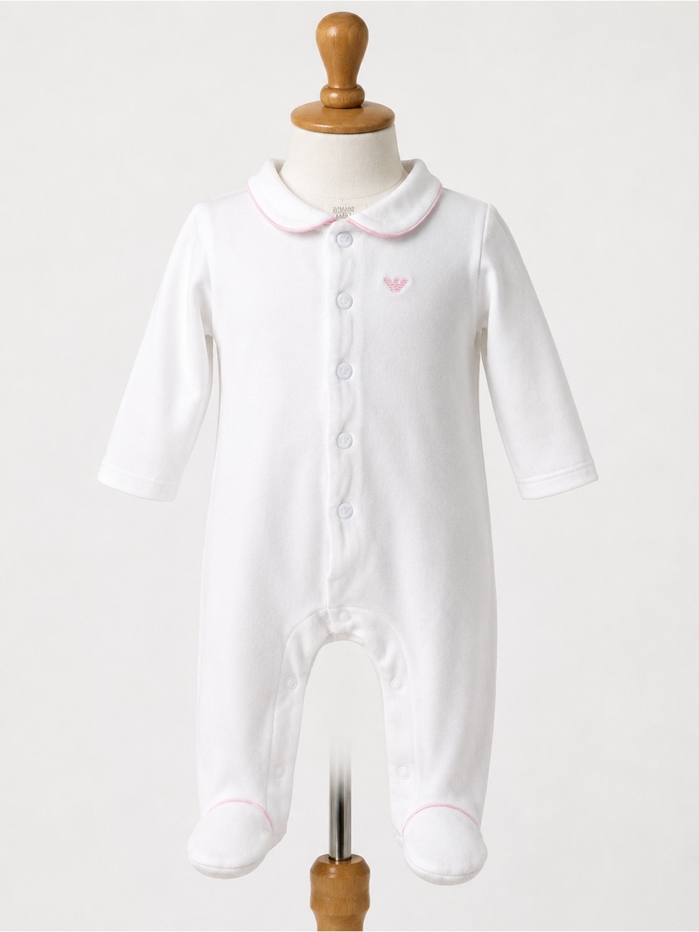 Armani Baby Pink White Footed Velour Sleeper Romper 3M 56cm Girl Luxury